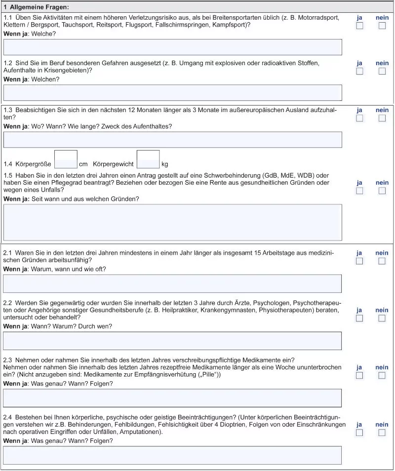 Berufsunfähigkeitsversicherung und Dienstunfähigkeitsversicherung Aktion Signal-Iduna Gesundheitsfragen