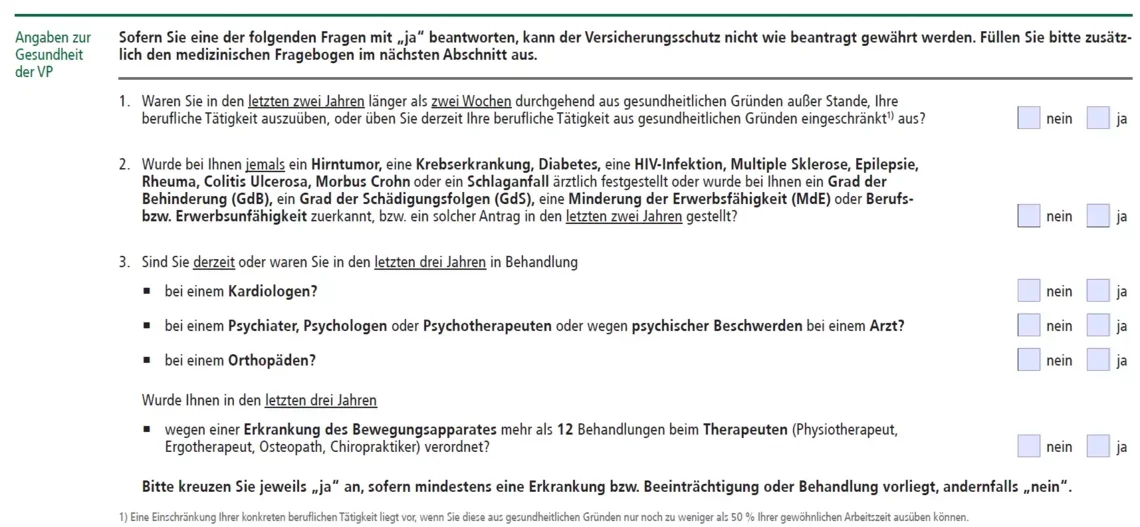 Berufsunfähigkeitsversicherung Vereinfachte Fragen