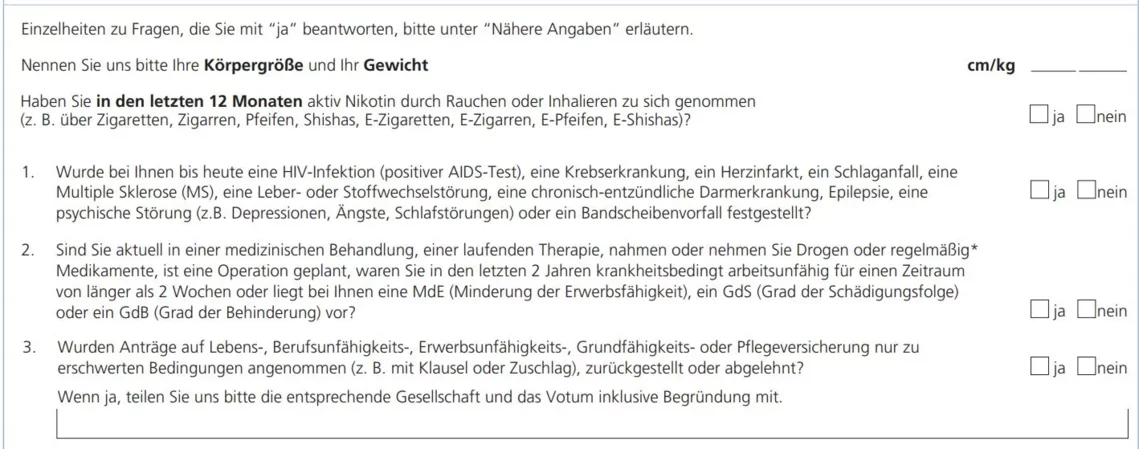 Berufsunfähigkeitsversicherung Gesundheitsfragen Volkswohlbund
