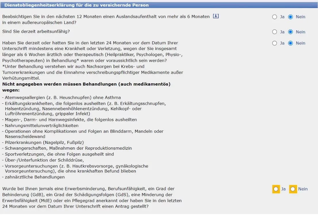 Berufsunfähigkeitsversicherung Allianz Gesundheitsfragen