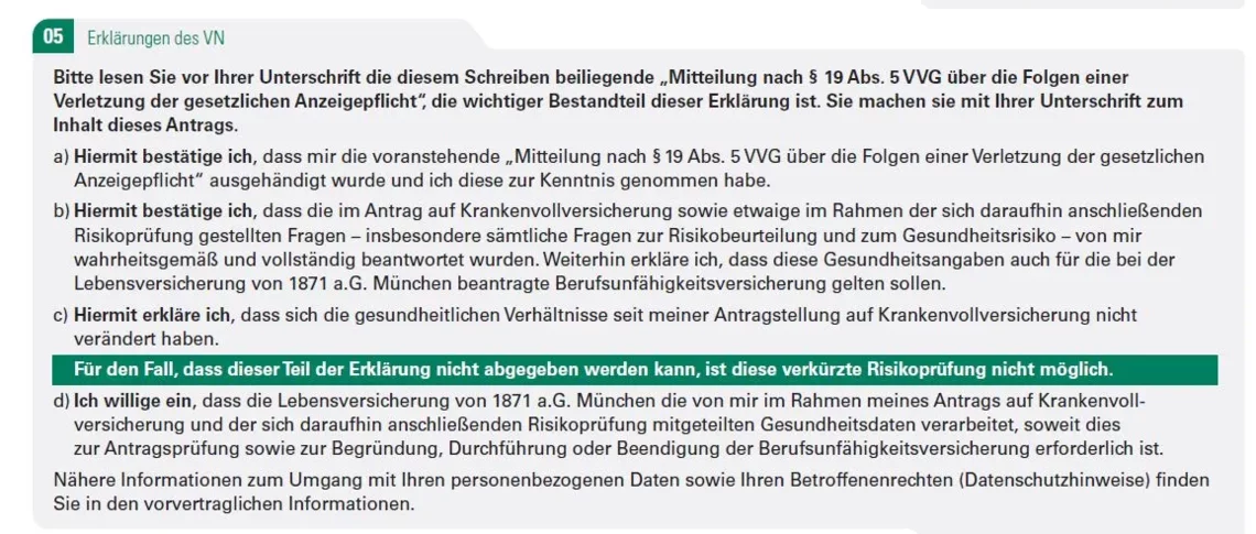 LV1871 Berufsunfähigkeitsversicherung (BU) ohne Gesundheitsprüfung nach Abschluss Private Krankenversicherung (PKV)