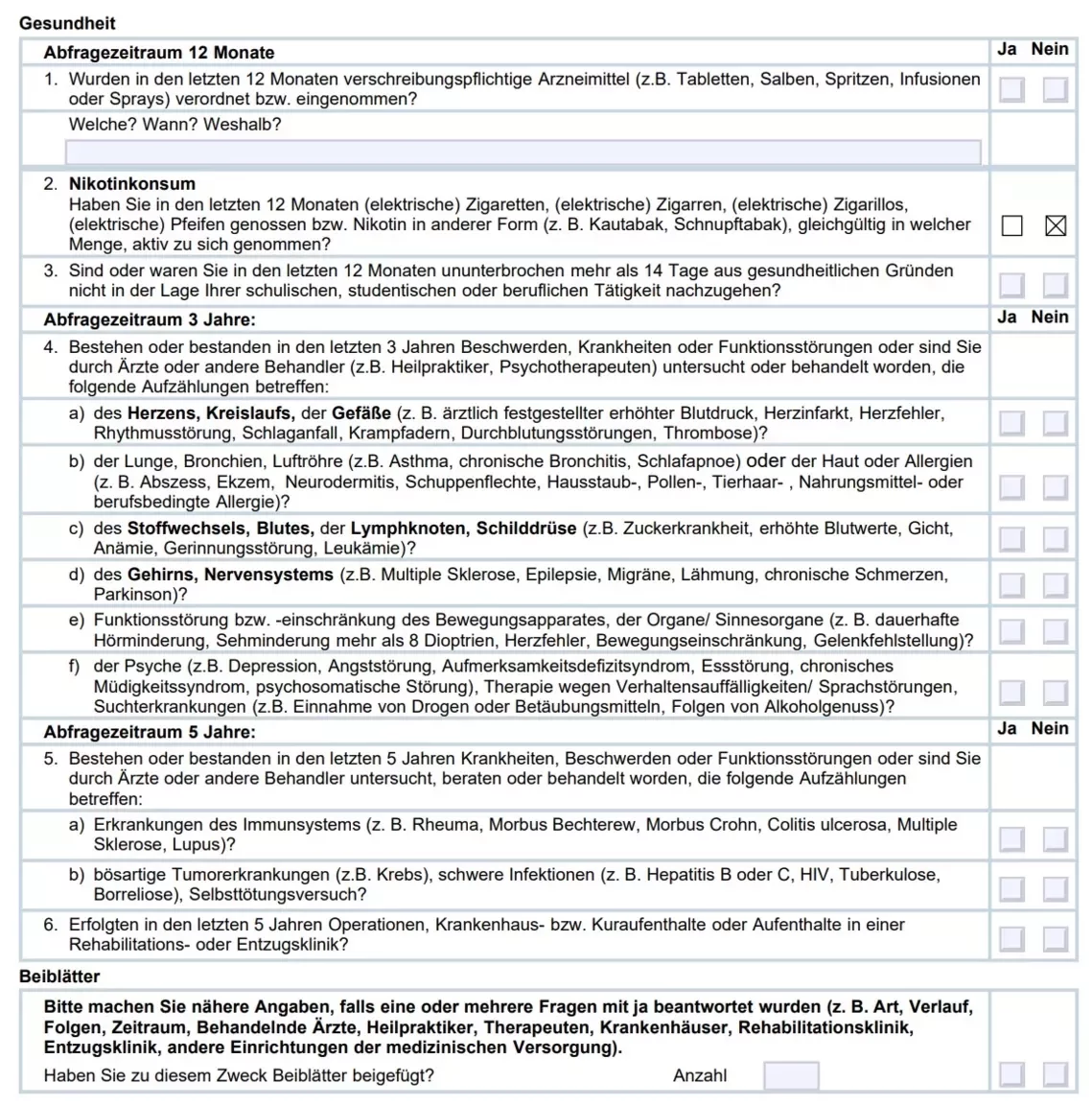Berufsunfähigkeitsversicherung Nürnberger Antragsfragen bis Alter 30
