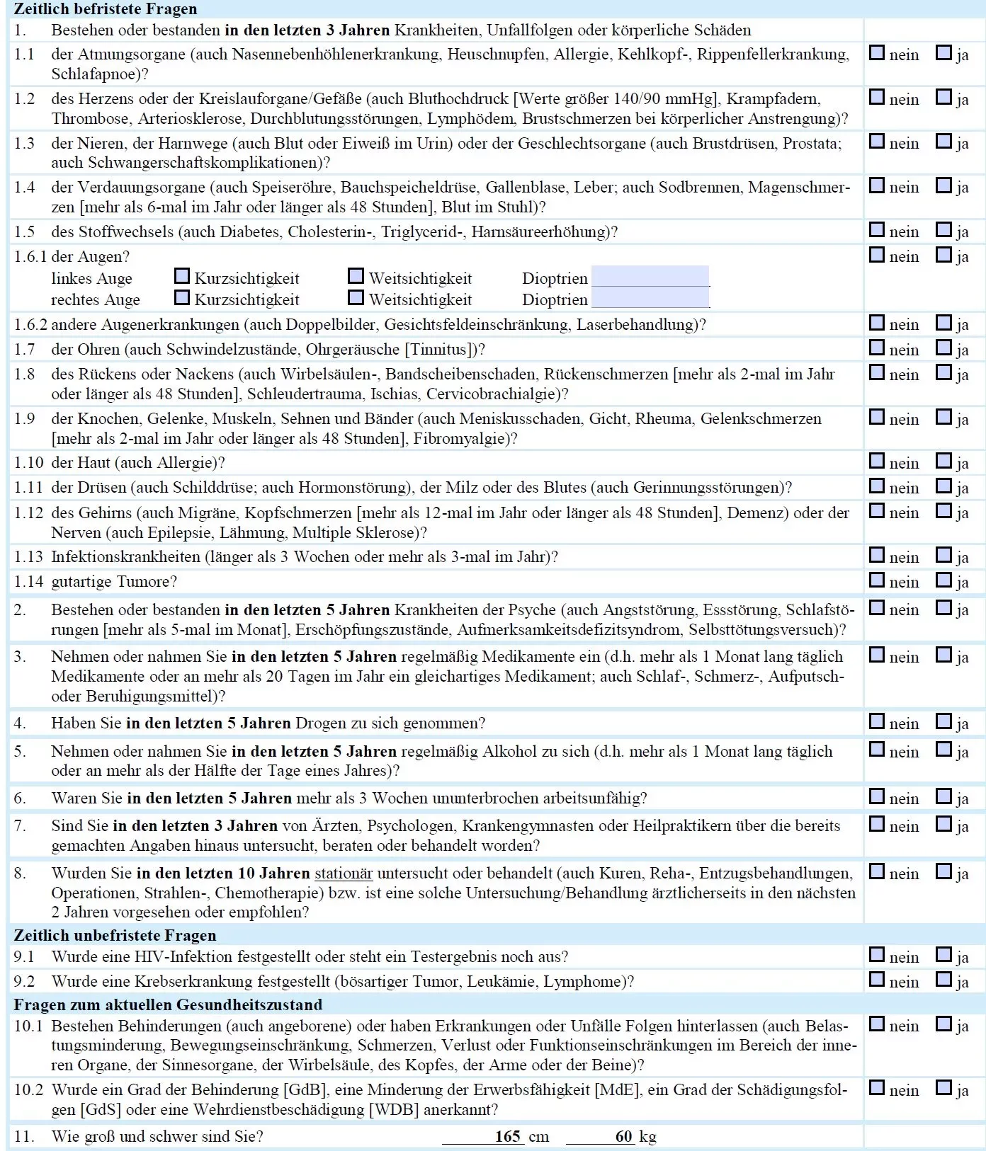 Berufsunfähigkeitsfragen Alte Leipziger