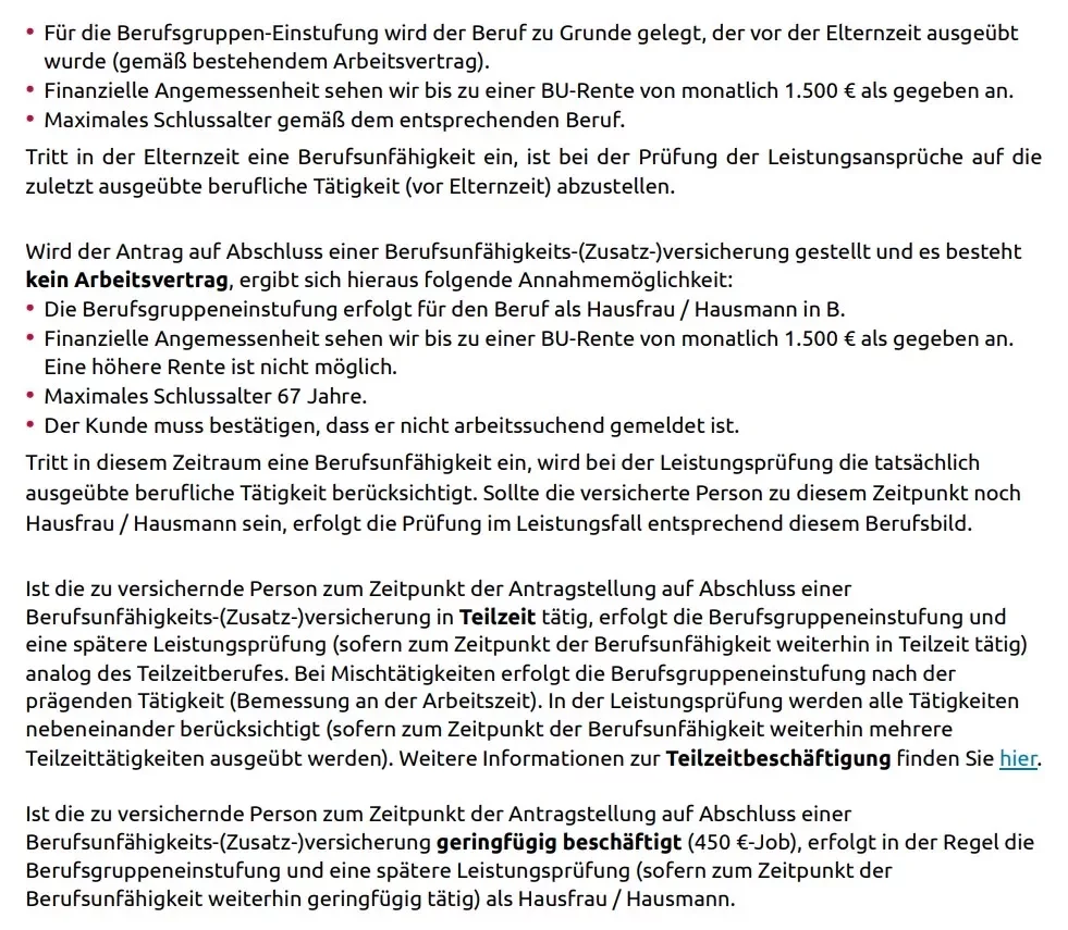 Berufsunfähigkeitsversicherung Alte Leipziger Erläuterung zur BU für Elternzeit und Teilzeitbeschäftigung 2