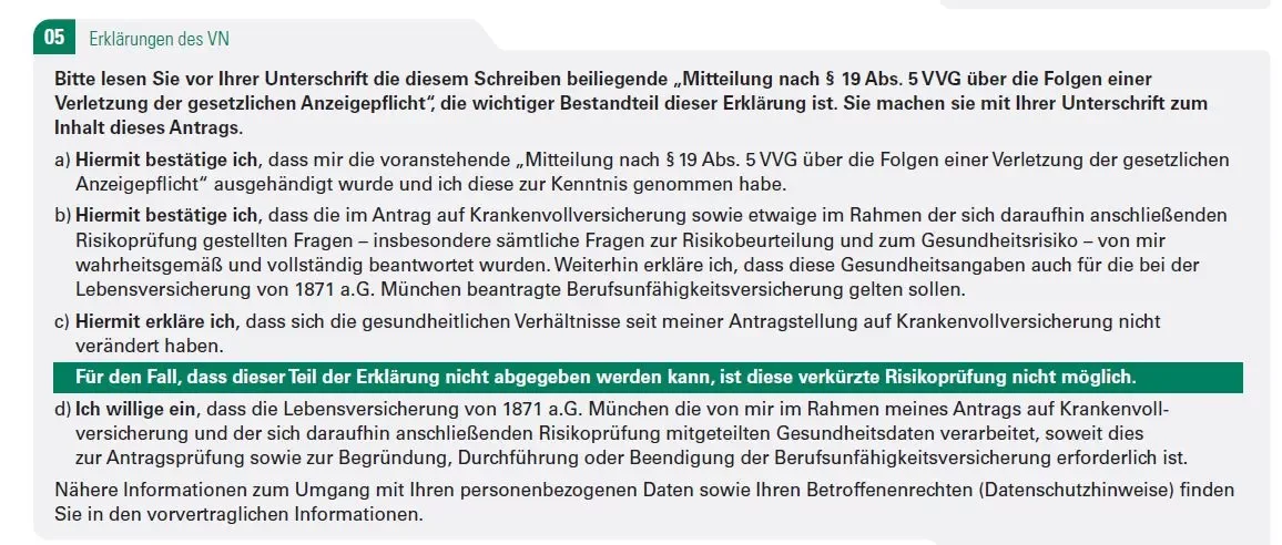 LV1871 Berufsunfähigkeitsversicherung (BU) ohne Gesundheitsprüfung nach Abschluss Private Krankenversicherung (PKV)