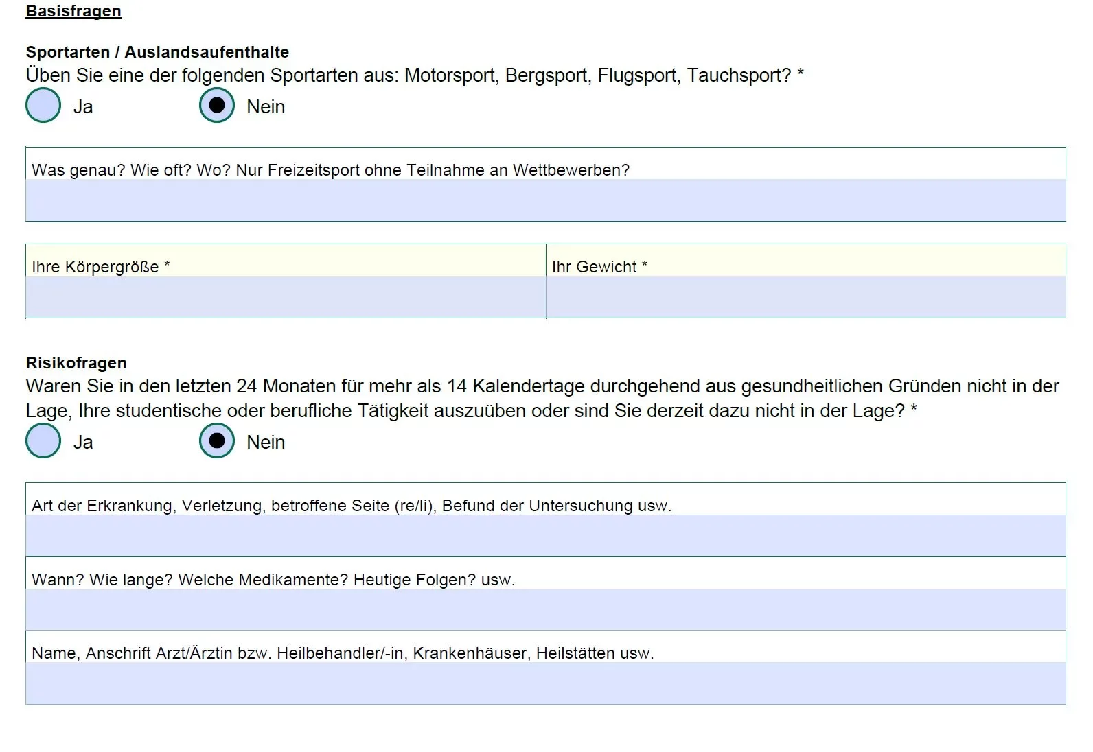 Berufsunfähigkeitsaktion LV1871 VWI Vereinfachte Fragen 1