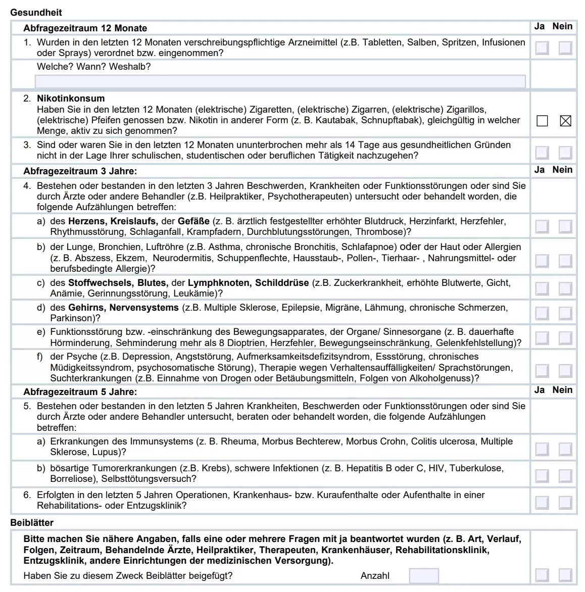 Berufsunfähigkeitsversicherung Nürnberger Antragsfragen bis Alter 30