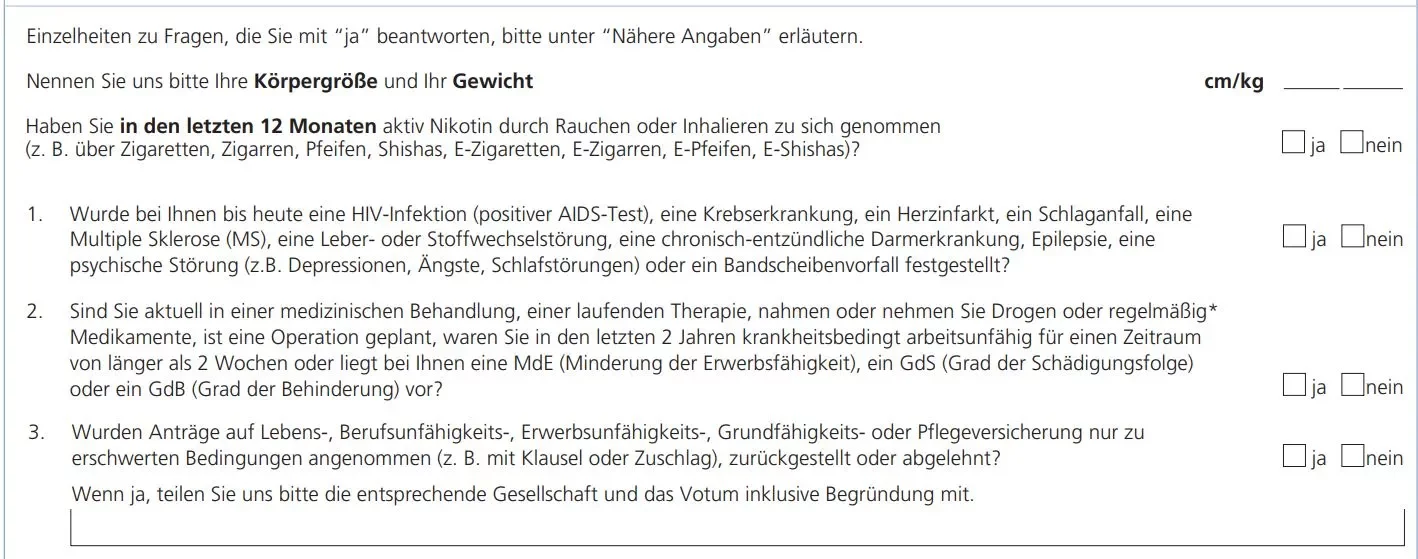 Berufsunfähigkeitsaktion Volkswohlbund 2022 Gesundheitsfragen
