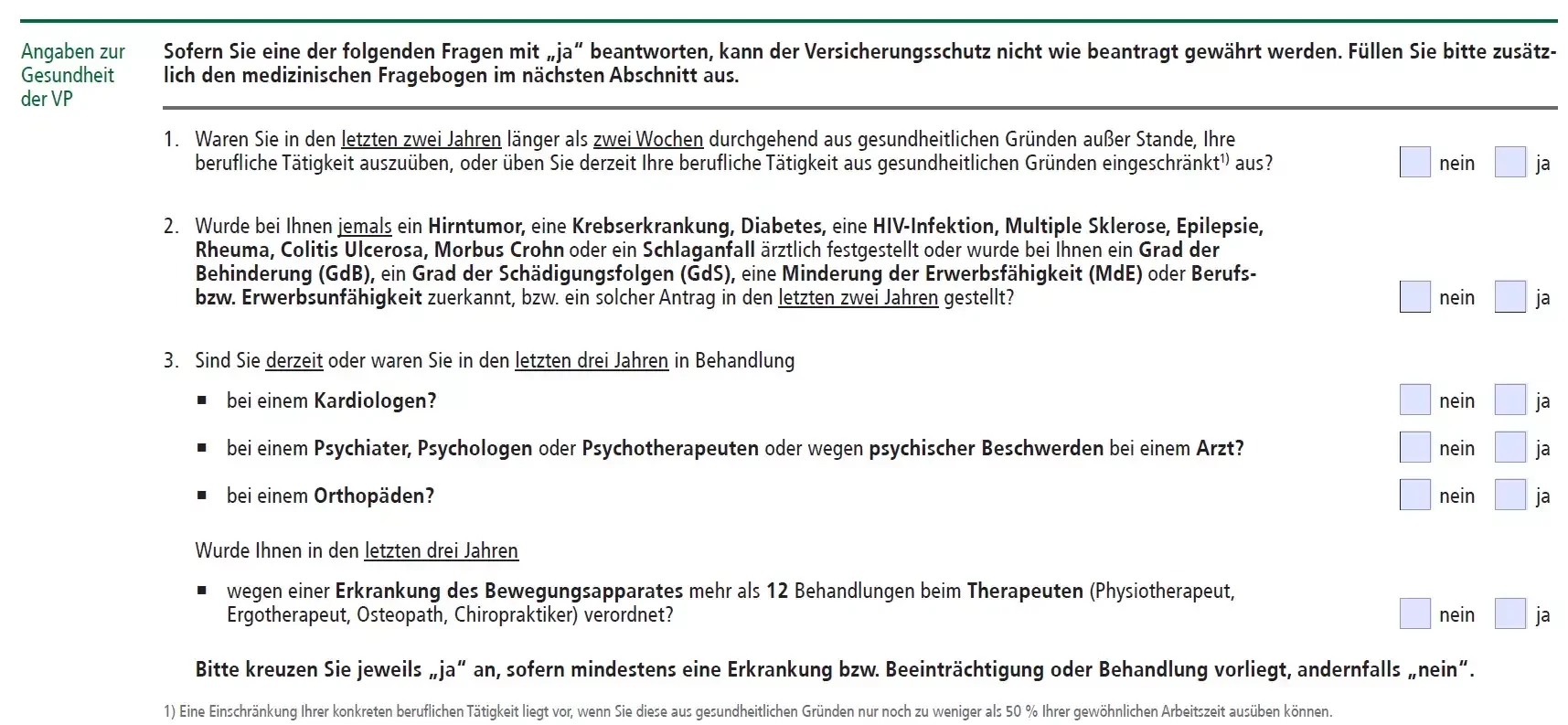 Berufsunfähigkeitsversicherung Vereinfachte Fragen
